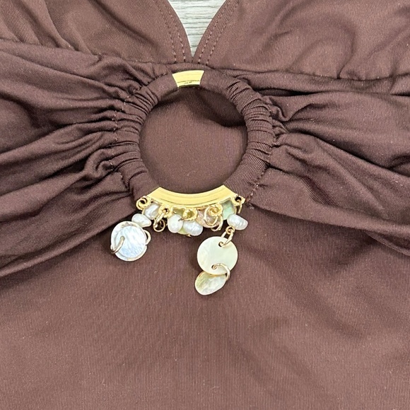 La Blanca One Piece Brown Ruched Swim Suit Sz 12 - Picture 3 of 6